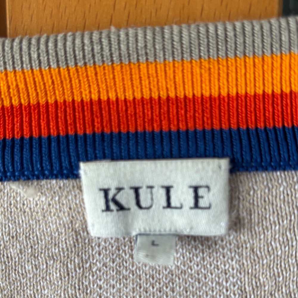 KULE Beige Plaid Cardigan with Multicolor Trim - Picture 2 of 7